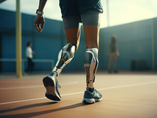 modern prosthetic legs, advanced leg prostheses, cutting-edge prosthetic technology, sleek and stylish prosthetic legs, futuristic leg prosthesis