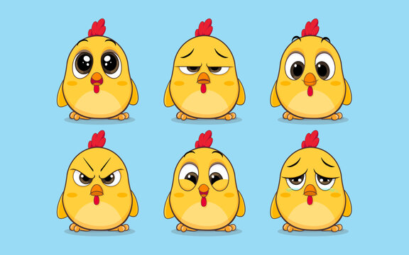 chicken vector hand drawn emotes elements collection