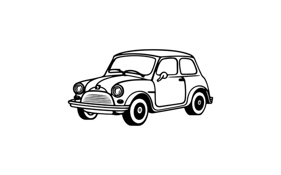 Old car doodle line art illustration with black and white style for template.
