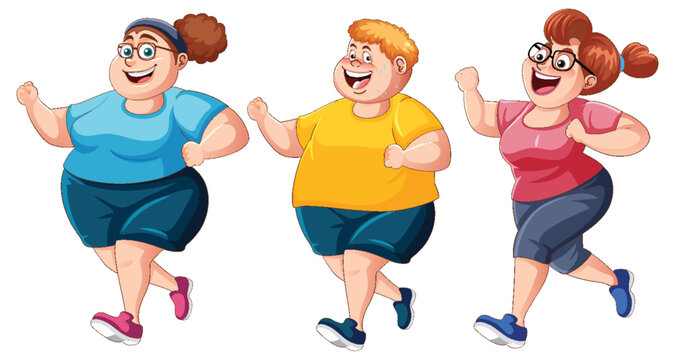 Group of overweight people jogging