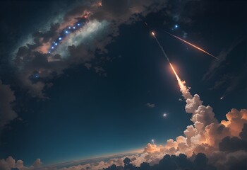 Photo of a rocket launching into the night sky - Powered by Adobe