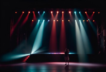 Photo of a person standing in front of a stage with lights - obrazy, fototapety, plakaty