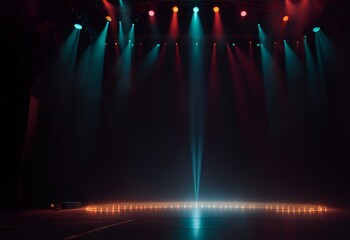 Photo of a stage with multiple spotlights illuminating the performance