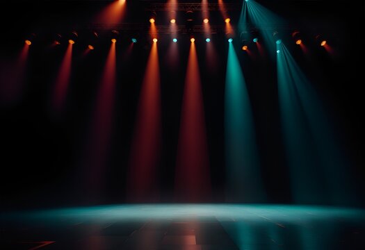 Photo of a brightly lit stage with multiple lights