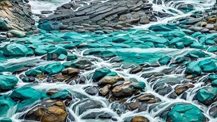 Photo of a picturesque river with a cascading stream of water flowing over beautiful rocks