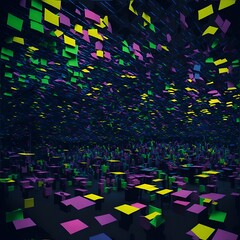 Photo of a vibrant and colorful room filled with a variety of square shapes