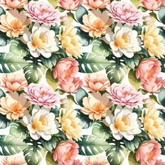 Floral shape watercolor seamless pattern.