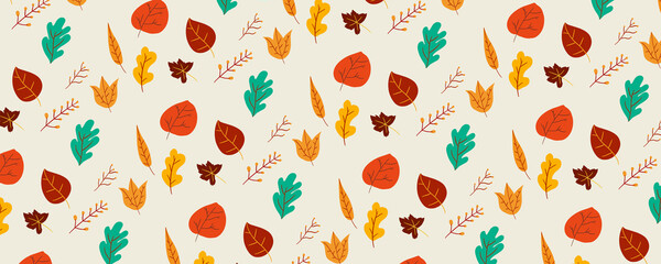 Autumn seamless background. Falls element decoration. Textile repeat backdrop. Hand drawn illustration. Fall theme.