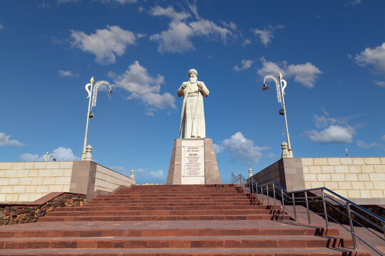 October 06.2022.  View of the Aulie ata &ndash; Quarakhan statue in architectural and ethnologycal complex Tekturmas in the city of Taraz.  Kazakhstan, Central Asia.
