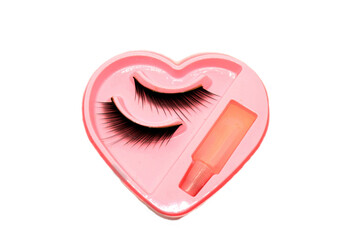 Black false eyelashes make up accessories on white background isolated with Clipping path