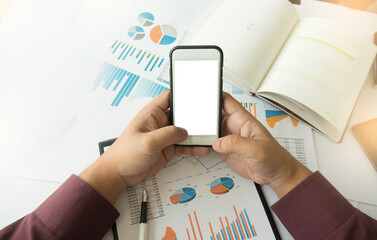 Women's hands holding cell telephone blank copy space screen. smart phone with technology concept.