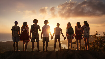 Fototapeta premium Young people enjoying sunset