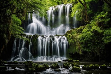 Fototapeta na wymiar Beautiful Mountain Waterfall Natural Scenery Big made with Generative AI