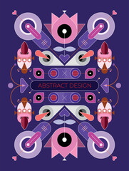 Abstract decorative symmetrical design isolated on a violet background, geometric style vector illustration.