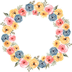 Beautiful watercolor border with peony wreath, flower bouquet, foliage clipart, Hand painted lovely floral illustration. Garden petal clip art