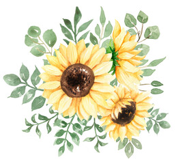 sunflowers bouquet watercolor hand painted composition