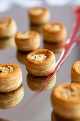 Baskets with grana padano dop mousse and hazelnuts. Wedding banquet care of the catering service.