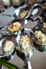 Truffle cheese mousse. Gourmet aperitif served at a wedding.