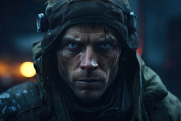 Russian Mercenary Staring in Front With Defient Face. AI Generated