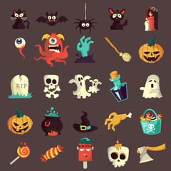 Set of items and pumpkins for halloween 