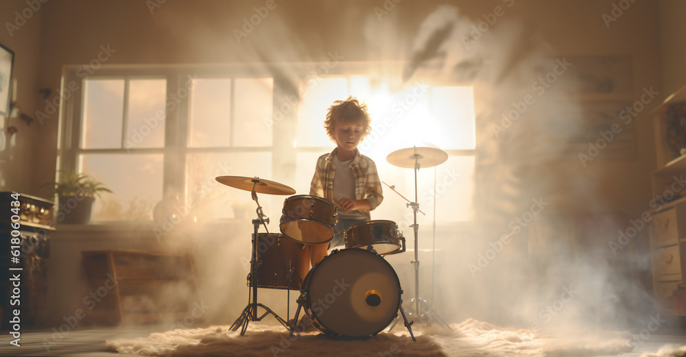 Wall mural child playing drums