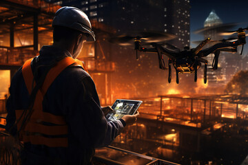 Fototapeta na wymiar Drone Pilot operating a drone