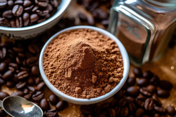 Close-up top view of ingredients Mocha, Coffee. AI Generated.