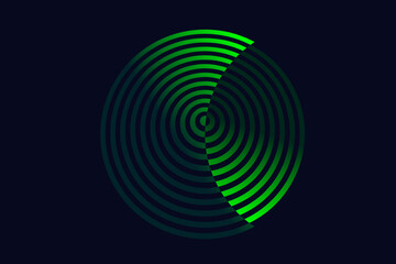 Abstract Signal Radar in Green Color. Modern Pattern Circular Swirl Line or Banner, Poster, Cover, Card. 3d Sound Signal Audio Track. Vector Illustration.