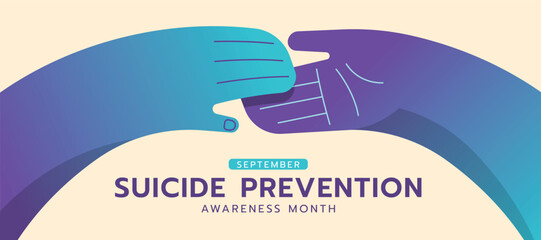 Suicide prevention awareness month - Teal purple hand hold care and connection to give hope hand vector design - obrazy, fototapety, plakaty