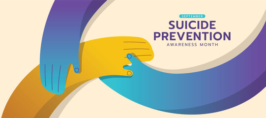 Suicide prevention awareness month  - Teal purple hands hold care and connection to give hope yellow hand vector design - 618061089