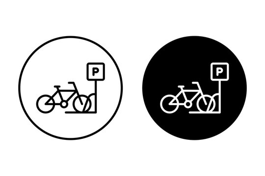 Bicycle parking vector icon set. Parking sign with bike in circle