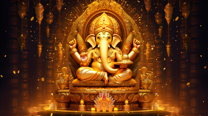 Fototapeta na wymiar Ganesha or Ganapati the elephant headed Hindu god created with Generative AI 