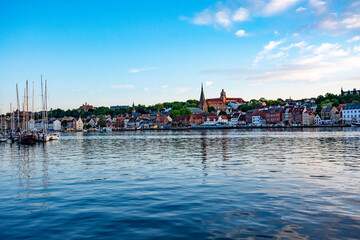 Flensburg sunset reflection in the harbor in June 2023