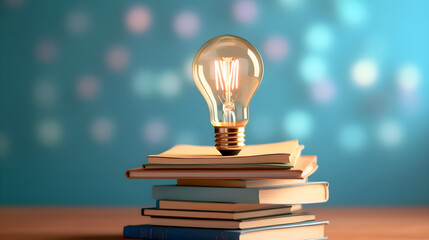 light bulb on book with bokeh background created with Generative AI 