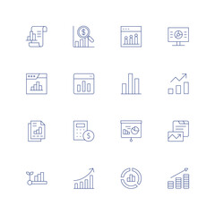 Statistics line icon set on transparent background with editable stroke. Containing analytics, statistics, bar chart, business report, calculator, chart, development, diagram, donut chart, earnings.