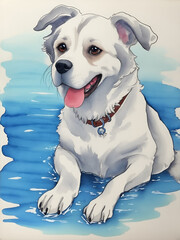 Cute Dog portrait cartoon draw. AI generated illustration