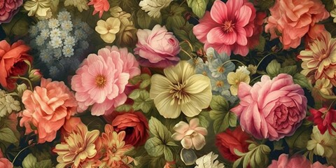 Obraz na płótnie Canvas Flower vintage seamles background, AI Generated