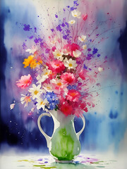 Vase with spring flowers. AI generated illustration