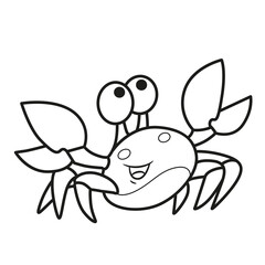 Cute cartoon sea crab outlined for coloring page isolated on white background