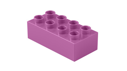 Radiant Orchid Plastic Block Isolated on a White Background. Children Toy Brick, Perspective View. Close Up View of a Game Block for Constructors. 3D illustration. 8K Ultra HD, 7680x4320, 300 dpi
