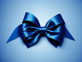 Blue satin bow on blue background. 3d render illustration.