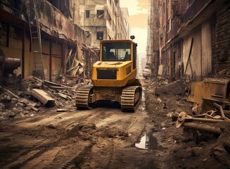 Fototapeta na wymiar dirt road construction excavator work