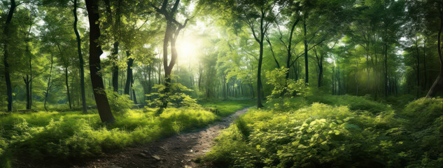 Green forest landscape panorama in summer