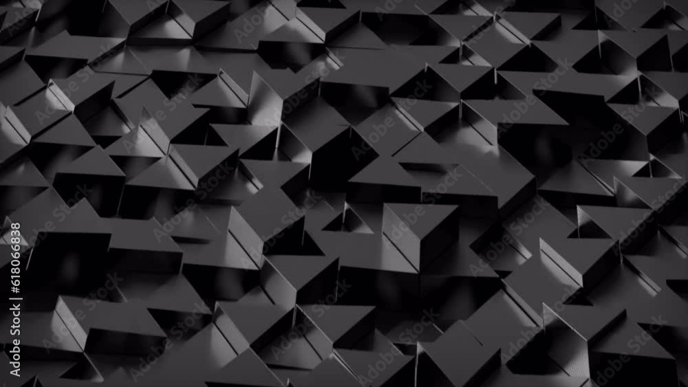 Poster triangles flyover dark. an abstract representation of flying over a pattern of technical shapes