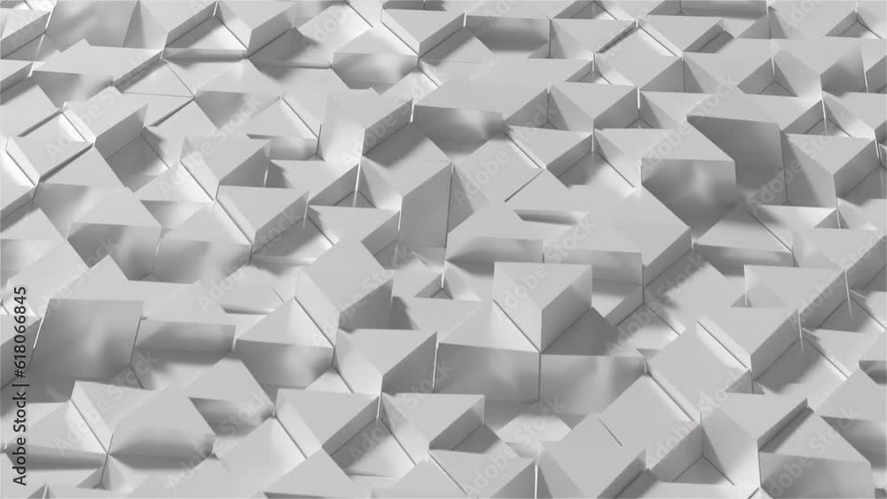 Poster triangles flyover white. an abstract representation of flying over a pattern of technical shapes