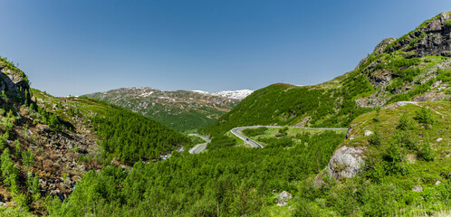 Fototapeta na wymiar Bergstrasse durch ein Tal in Norwegen