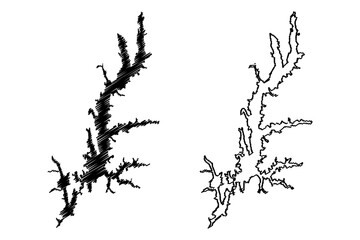 Lake Jordan Reservoir (United States of America, North America, us, usa, North Carolina) map vector illustration, scribble sketch B. Everett Jordan Dam map