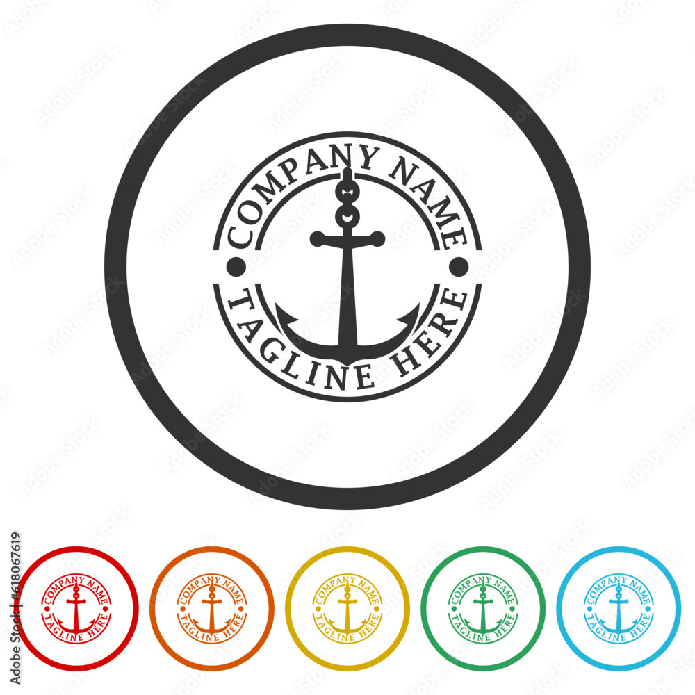 Poster anchor symbol logo design template. set icons in color circle buttons