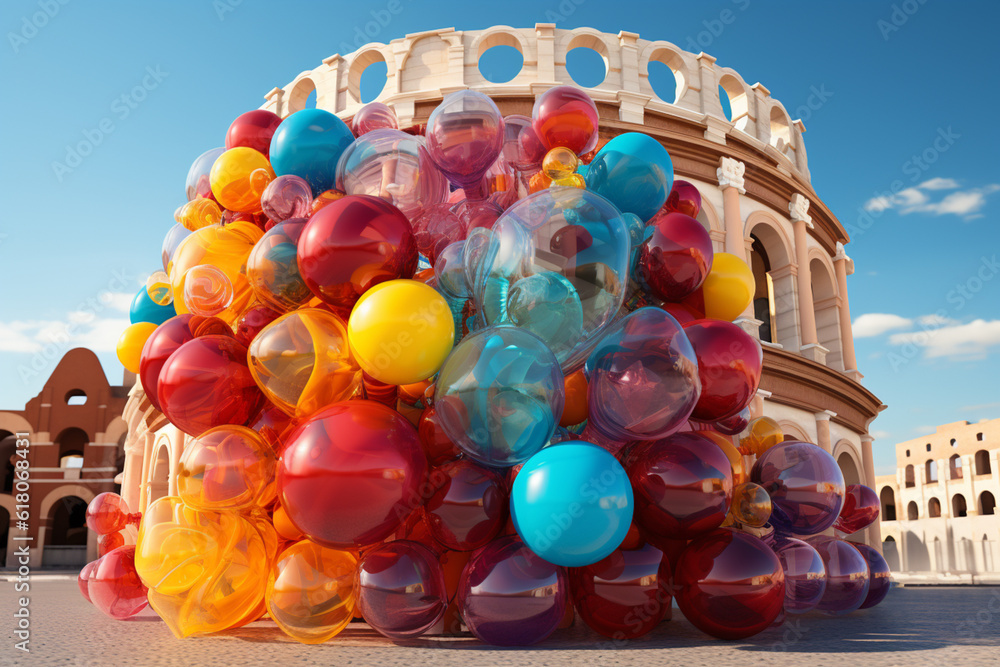 Aufkleber in this image, the colosseum is reimagined as an abstract and inflated sculpture. generative ai tech