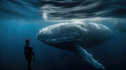 underwater photographer encounters humpback whales